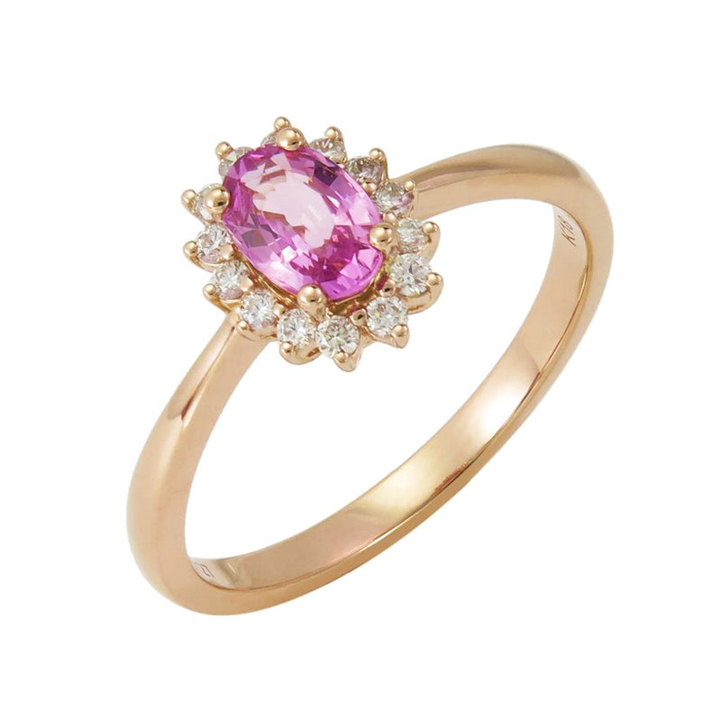 Davis Classics Pink Sapphire and Diamonds Halo Fashion Ring in 18k Rose Gold