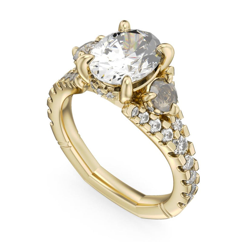 Noam Carver 14k Yellow Gold Atelier Collection Three Stone Inspired Engagement Ring Setting