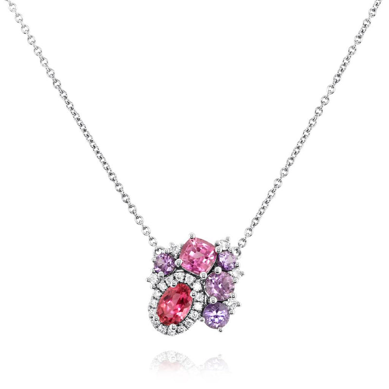 Yael Designs 14k White Gold Tesserae Orchid Pendant with Tourmaline and Multi-Colored Sapphires