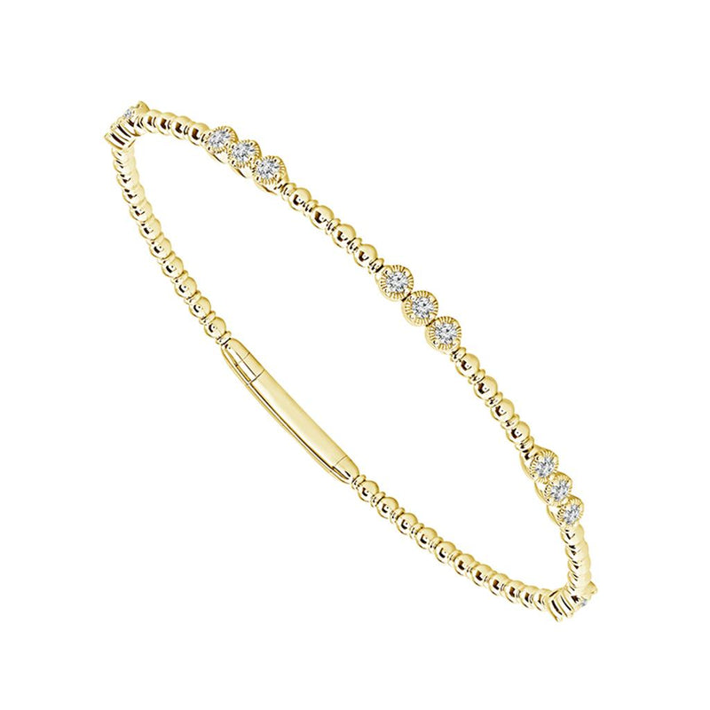 Davis Classics 14k Yellow Gold and Titanium Flexie Beaded Diamond Station Bangle Bracelet