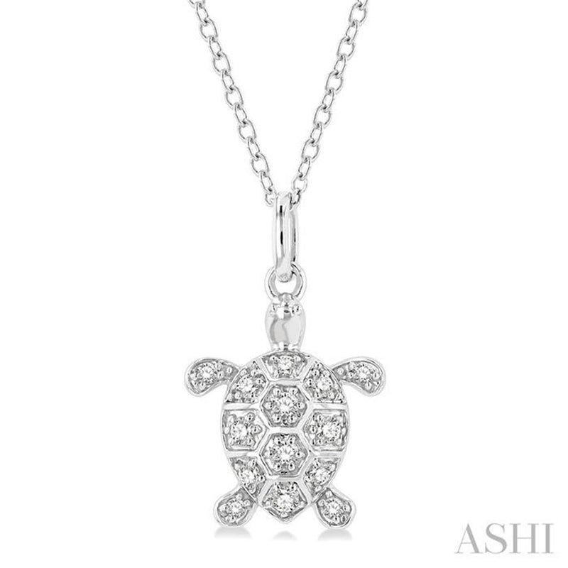 Davis Classics 10k White Gold Diamond Petite Turtle Pendant Necklace