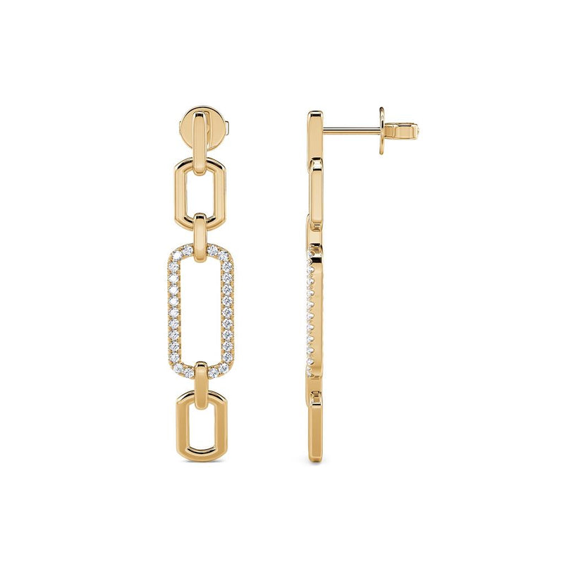 Davis Classics 14k Yellow Gold Triple Open Link Design Diamond Dangle Earrings