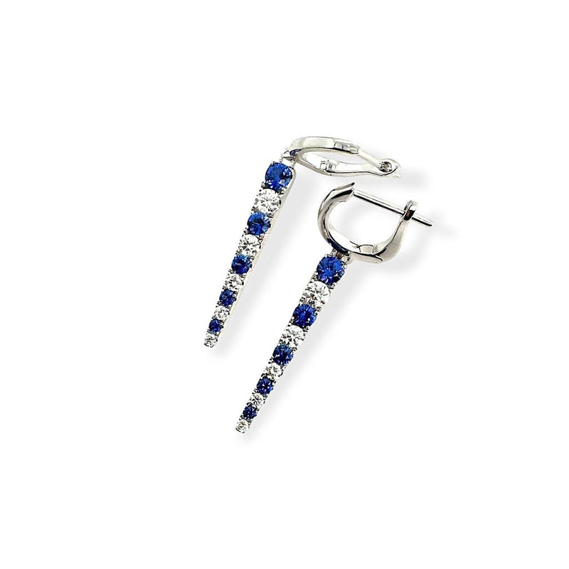 Frederic Sage 14k White Gold Spear Design Blue Sapphire and Diamond Drop Earrings