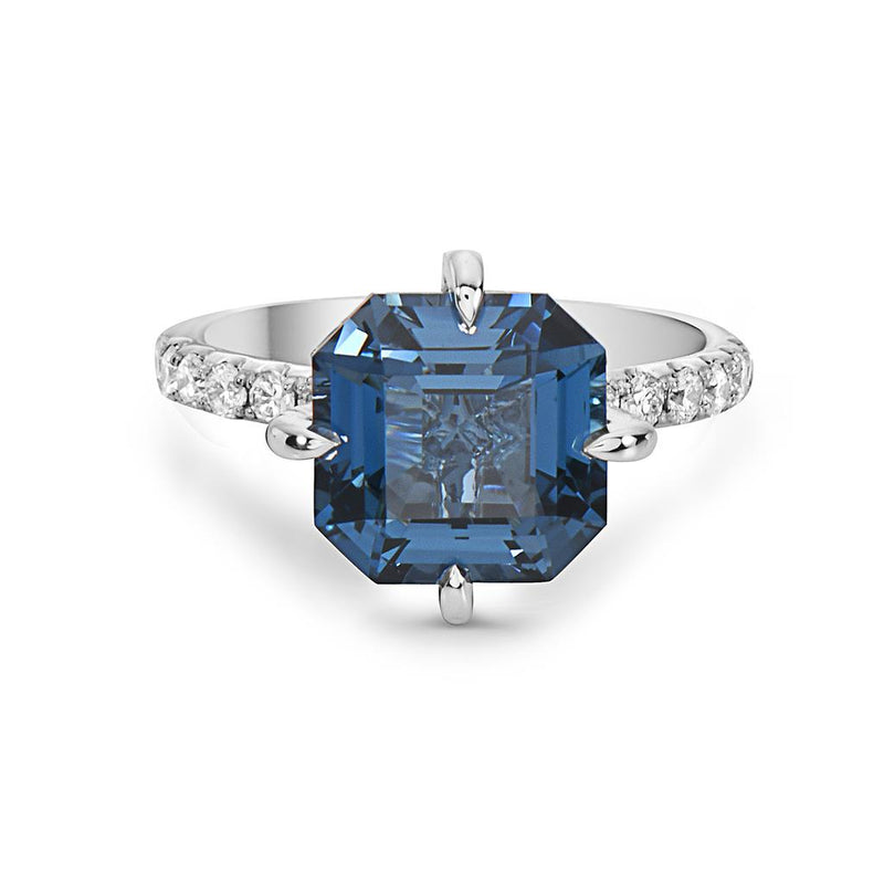 Charles Krypell 18k White Gold London Blue Topaz and Diamond Statement Ring