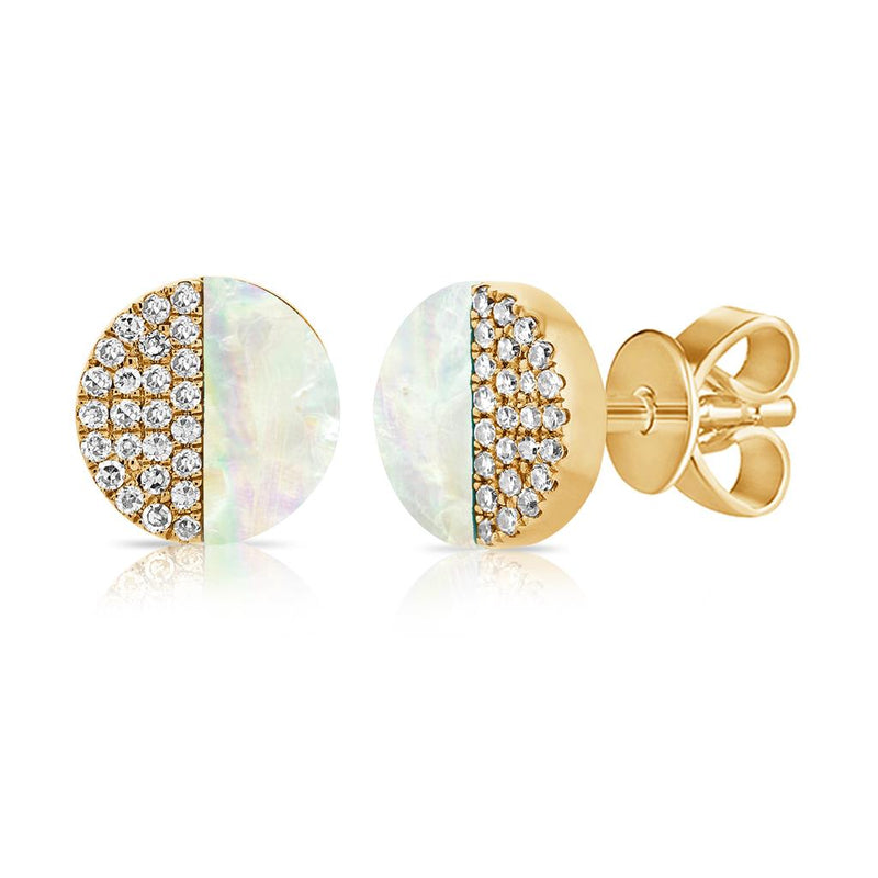 Davis Classics Mother Of Pearls and Diamonds Stud Earrings in 14k Yellow Gold