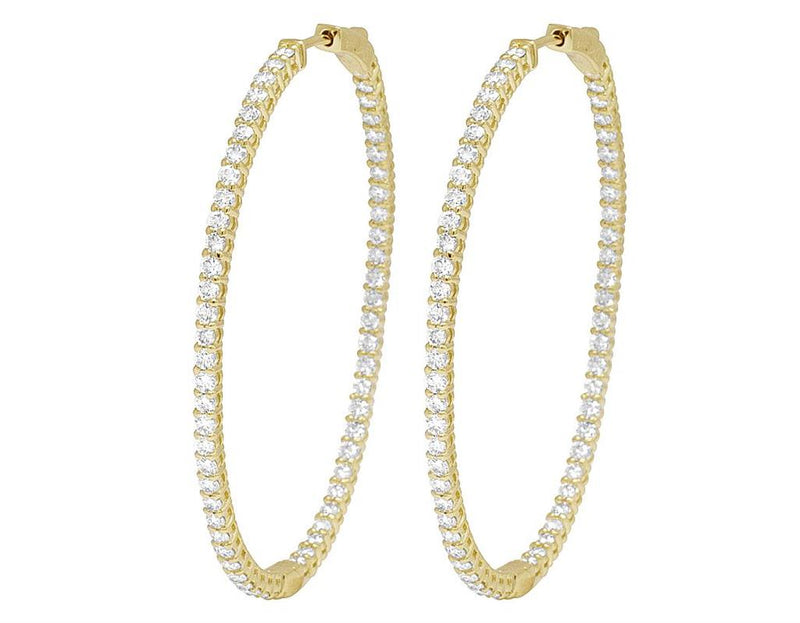 Davis Classics Diamond In & Out Hoop Earrings in 18k Yellow Gold