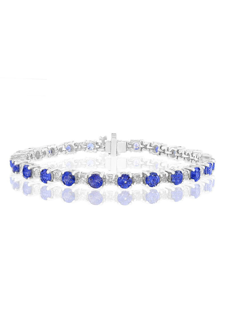 Davis Classics 14k White Gold Ceylon Blue Sapphire and Diamond Bracelet