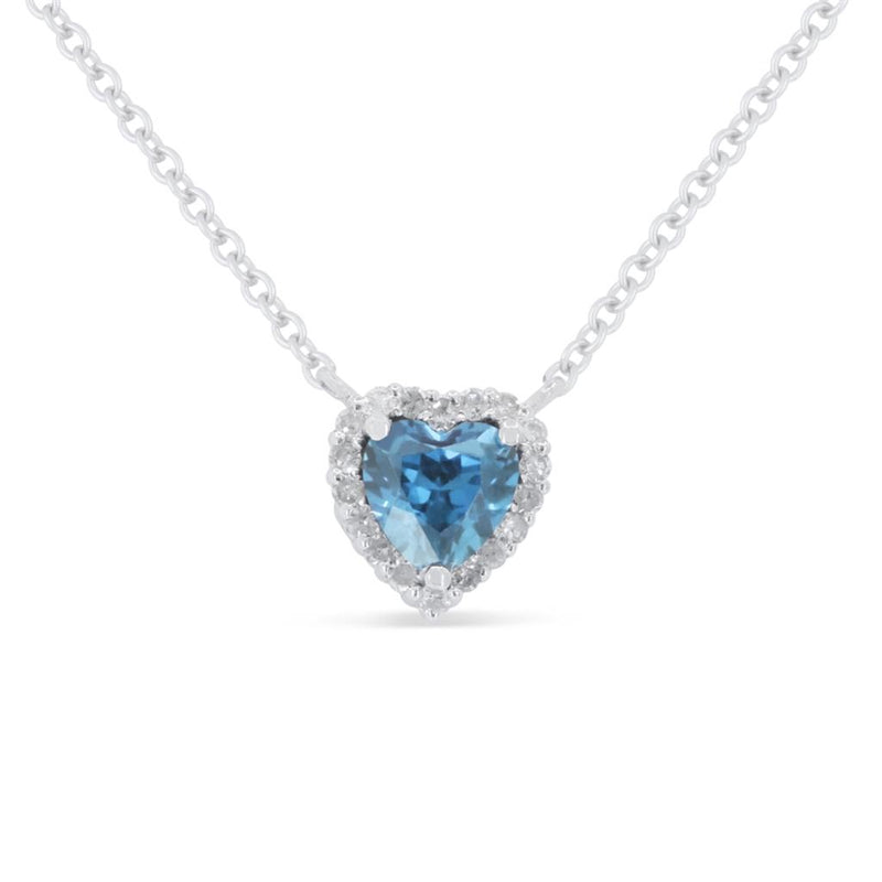 Madison L 14k White Gold Heart Halo Blue Topaz Pendant Necklace