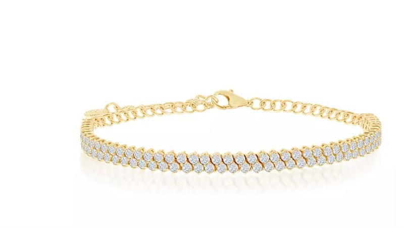 Davis Classics 14k Yellow Gold Double Row Diamond Tennis Bracelet