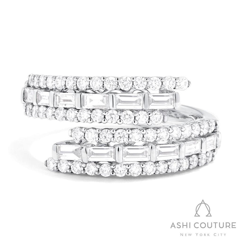 Davis Classics 18k White Gold Couture Multi-Row Bypass Diamond Fashion Ring