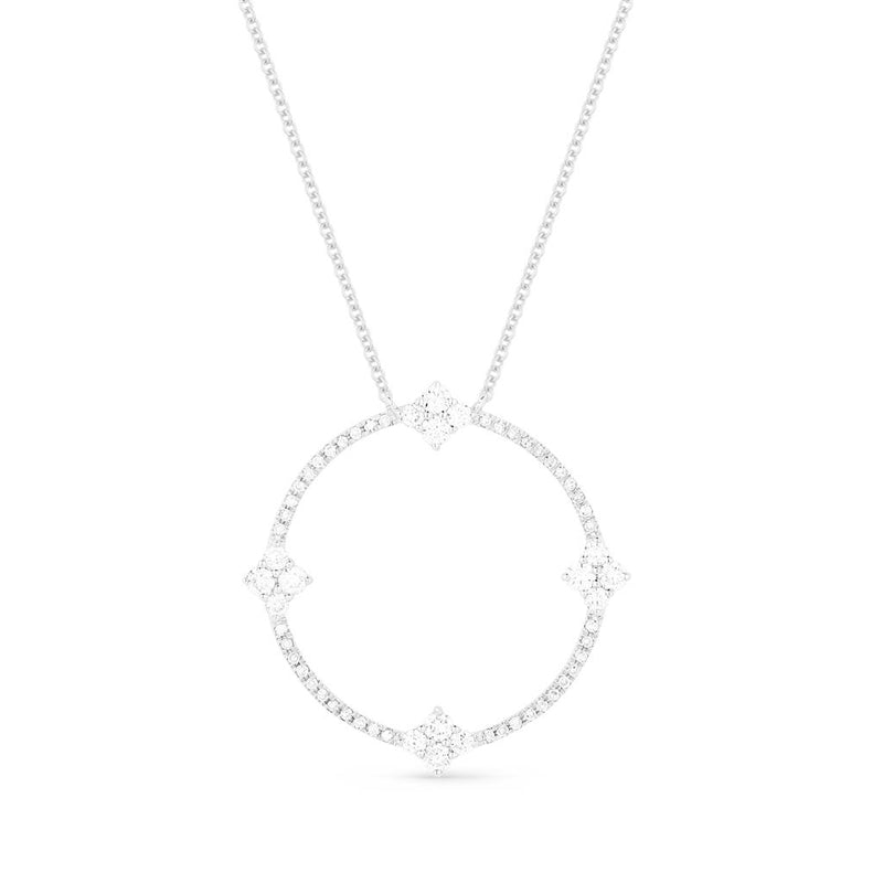 Madison L 14k White Gold Open Circle Station Style Diamond Pendant Necklace