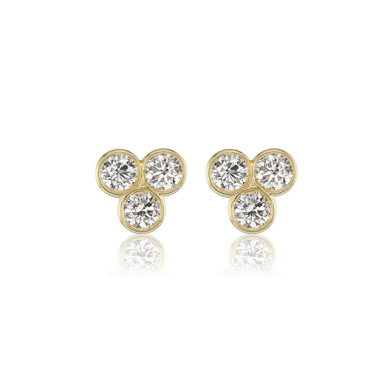 Davis Classics 18k Yellow Gold Floral Diamond Stud Earrings