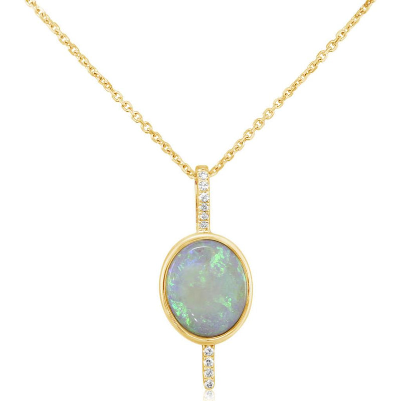 Davis Classics 14k Yellow Gold Australian Opal and Diamond Drop Pendant