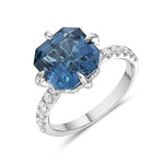 Charles Krypell 18k White Gold London Blue Topaz and Diamond Statement Ring