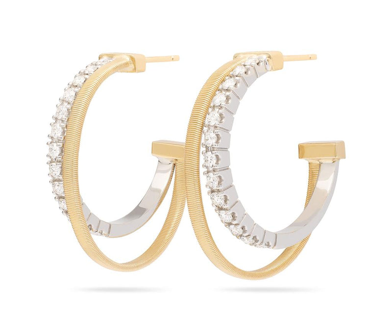 Marco Bicego Masai Collection Diamond Double Hoop Earrings in 18K Yellow and White Gold