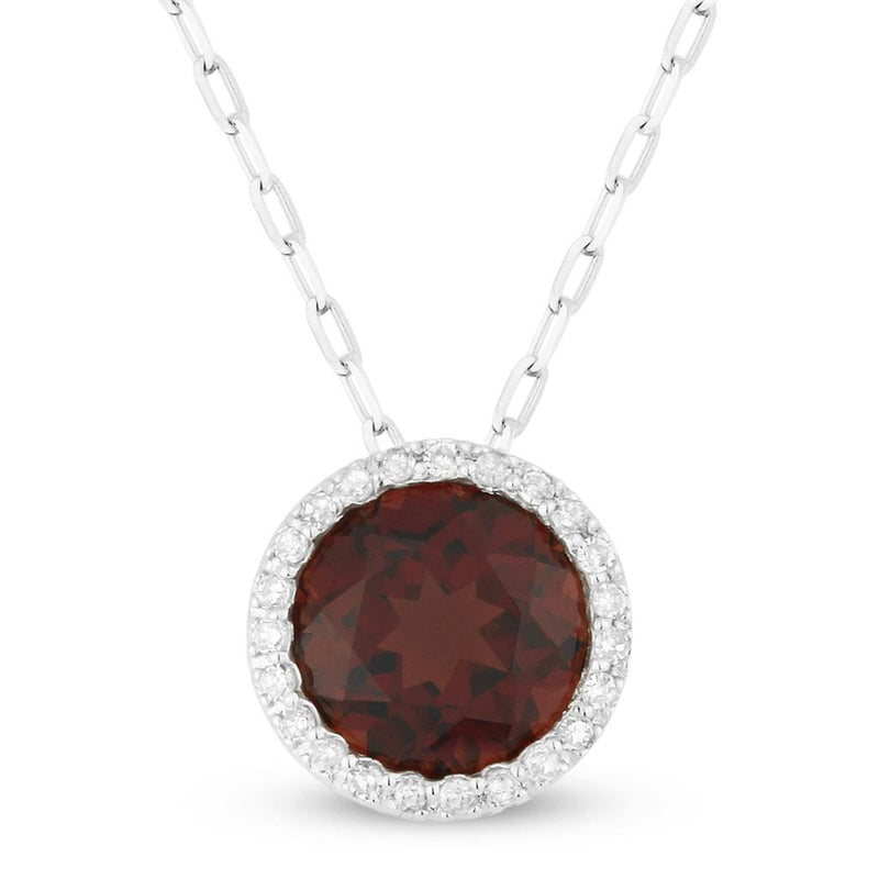 Madison L 14k White Gold Halo Pendant with Garnet