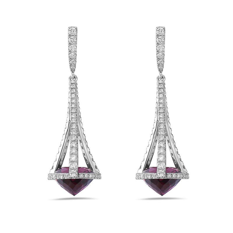 Charles Krypell 18k White Gold Garnet and Diamond Chandelier Dangle Earrings