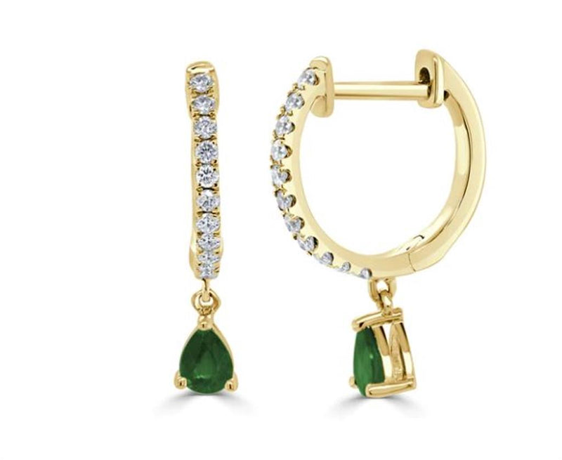 Davis Classics 14k Yellow Gold Emerald and Diamond Hoop Earrings