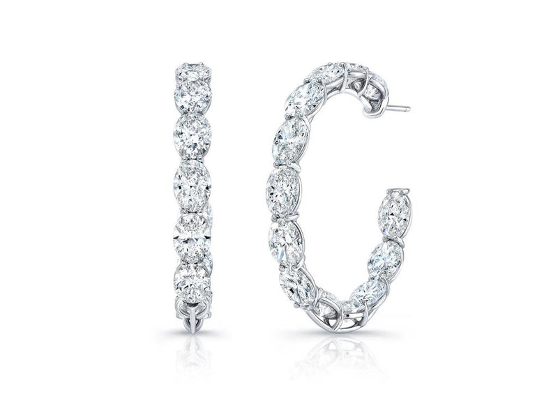 Davis Classics 18k White Gold In/Out Oval-Cut Diamond Huggie Hoop Earrings