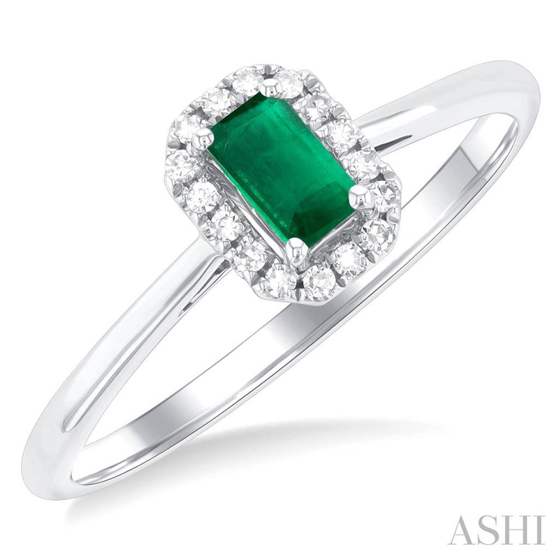 Davis Classics 14k White Gold Emerald and Diamond Halo Ring