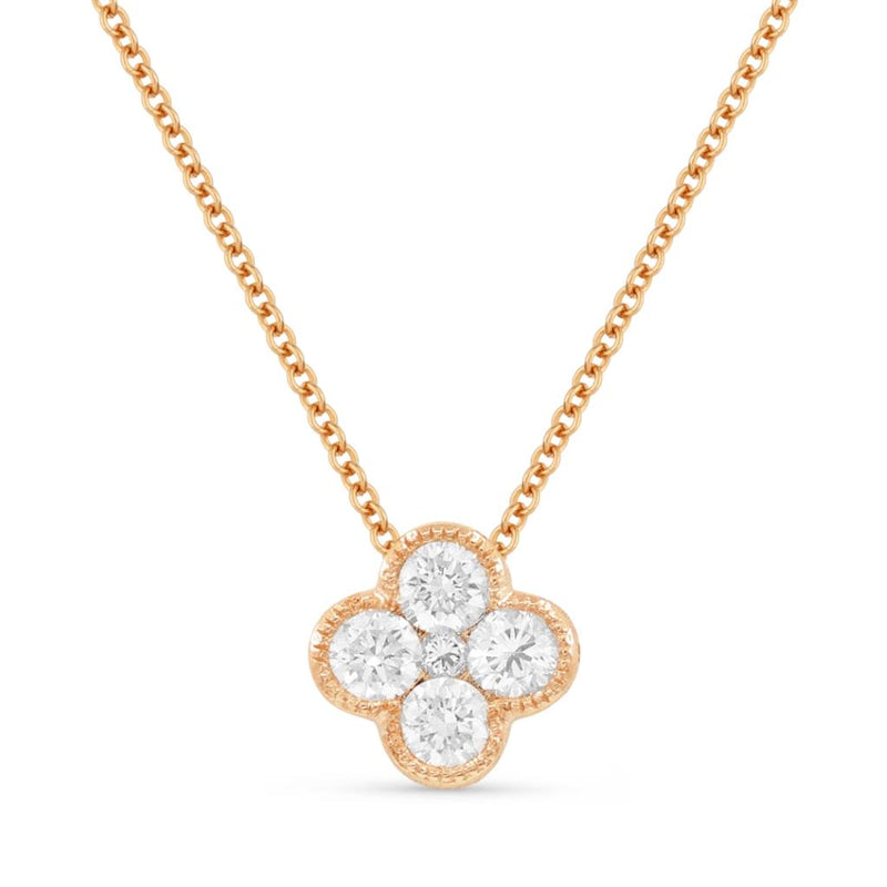 Madison L 14k Rose Gold Clover Design Diamond Pendant Necklace