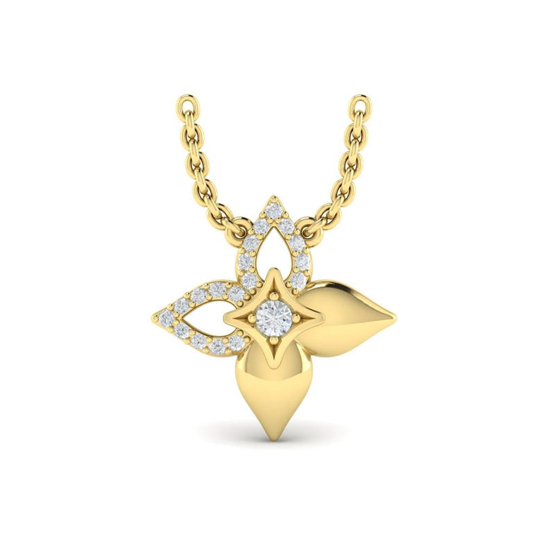 Vlora 14k Yellow Gold Floral Design Diamond Pendant Necklace