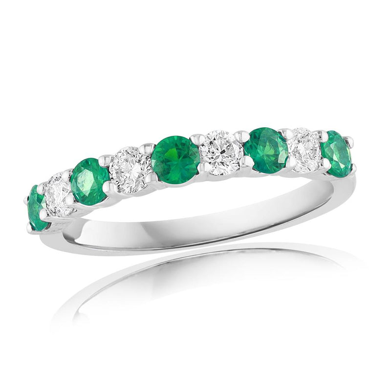 Davis Classics 14k White Gold Emerald and Diamond Fashion Band