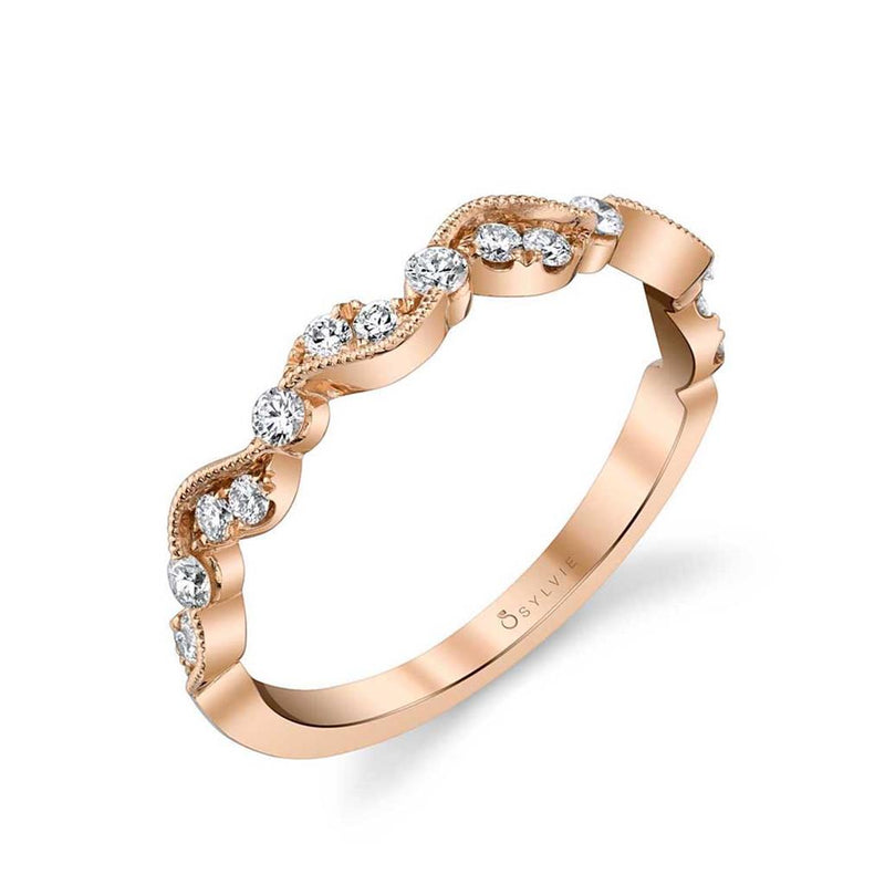 Sylvie Women's 14k Rose Gold Vintage-Inspired Ribbon Design Diamond Band with Milgrain Detail