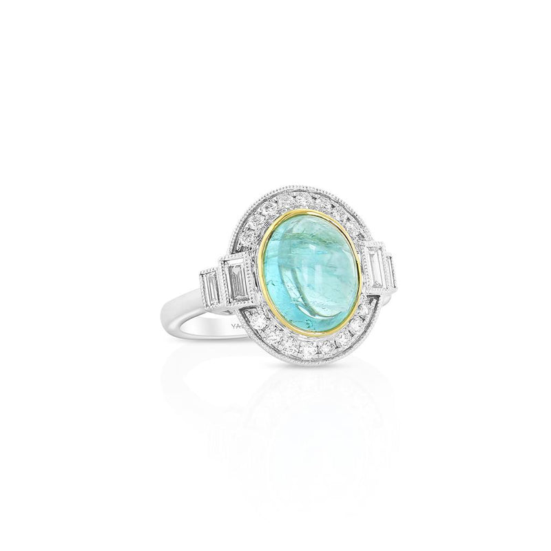 Yael Designs 18k White and Yellow Gold Paraiba Tourmaline and Diamond Vintage Halo Ring