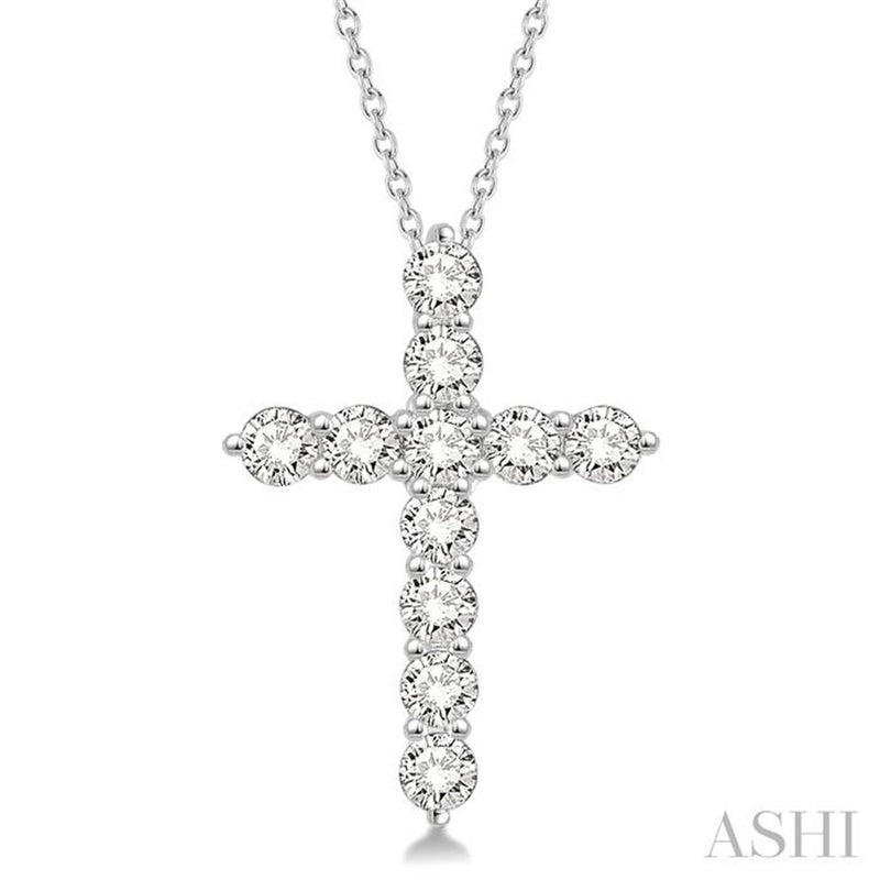 Davis Classics 14k White Gold Diamond Cross Pendant Necklace