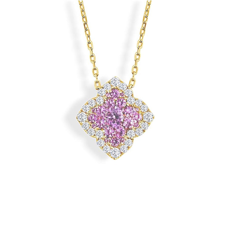 Frederic Sage 14k Yellow Gold Fleur D'Amour Pink Sapphire and Diamond Floral Pendant Necklace