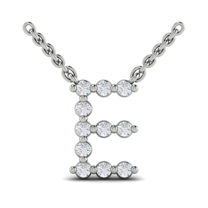 Vlora 14k White Gold Besito Collection Initial E Diamond Pendant Necklace