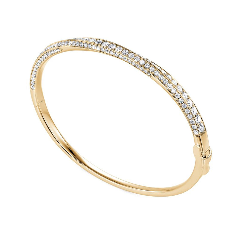 Davis Classics 14k Yellow Gold Bypass Design Diamond Bangle Bracelet