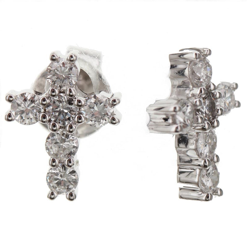 Davis Classics Diamond Cross Stud Earrings in 18k White Gold