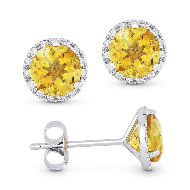 Madison L 14k White Gold Citrine Halo Stud Earrings