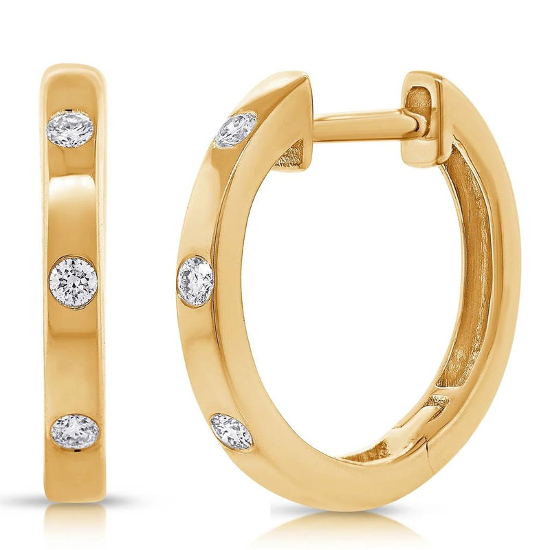 Davis Classics Diamond Huggie Hoop Earrings in 14k Yellow Gold