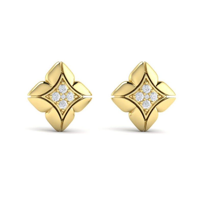 Vlora 14k Yellow Gold Estrella Collection Floral Star Diamond Stud Earrings