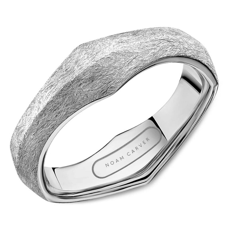 Noam Carver 14k White Gold 7mm Angular Cut Wedding Band with Diamond Brush Finish