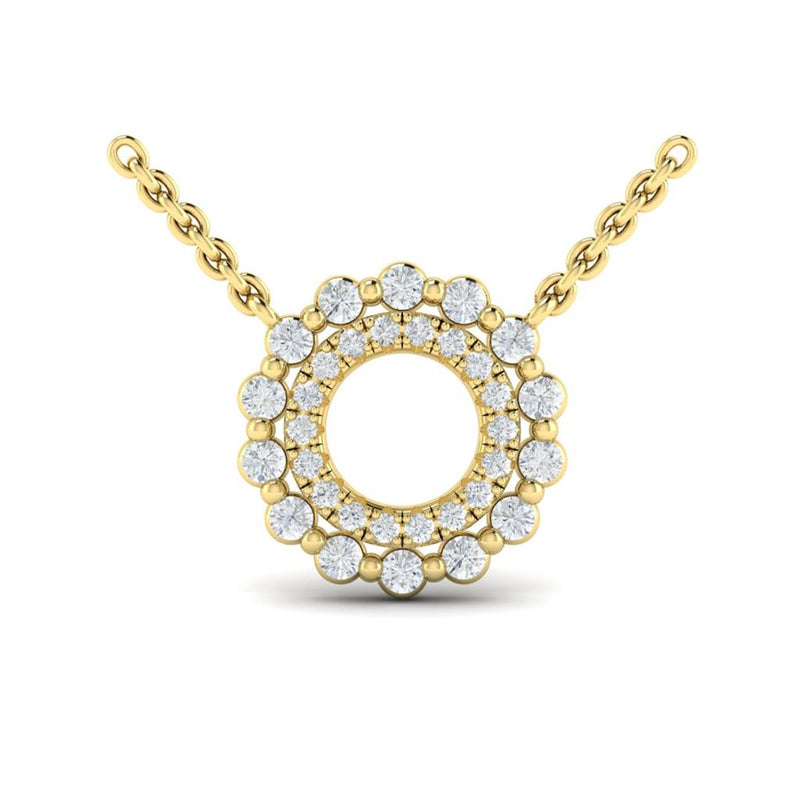 Vlora 14k Yellow Gold Adella Collection Double Halo Open Circle Diamond Pendant Necklace