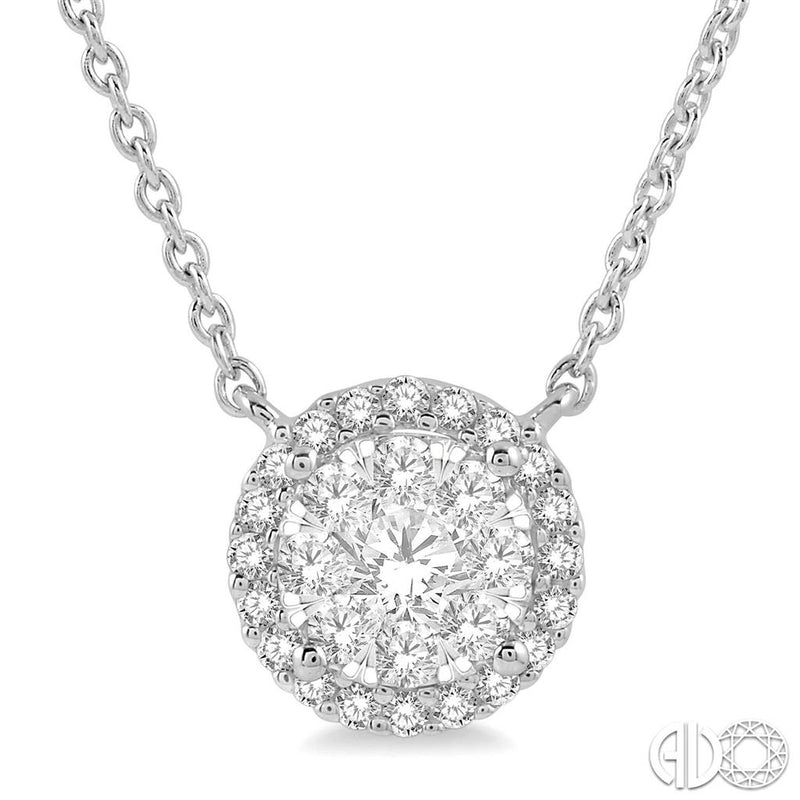 Davis Classics 14k White Gold Halo Style Endless Diamond Pendant Necklace