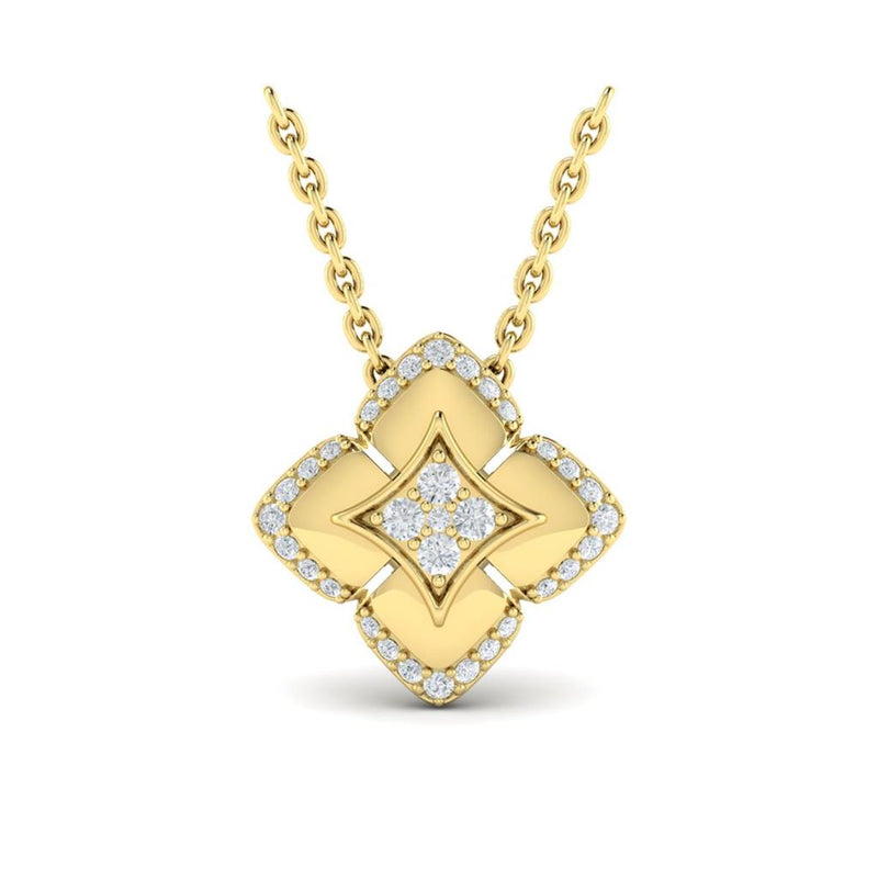 Vlora 14k Yellow Gold Floral Quilt Motif Diamond Pendant Necklace