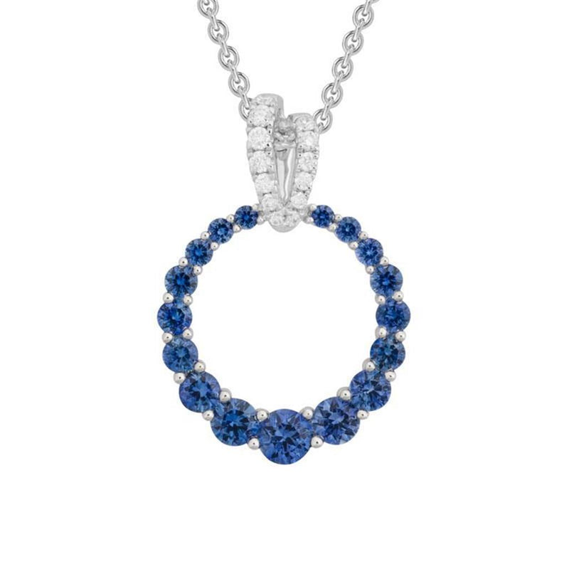 Davis Classics 14k White Gold Open Circle Sapphire and Diamond Pendant Necklace