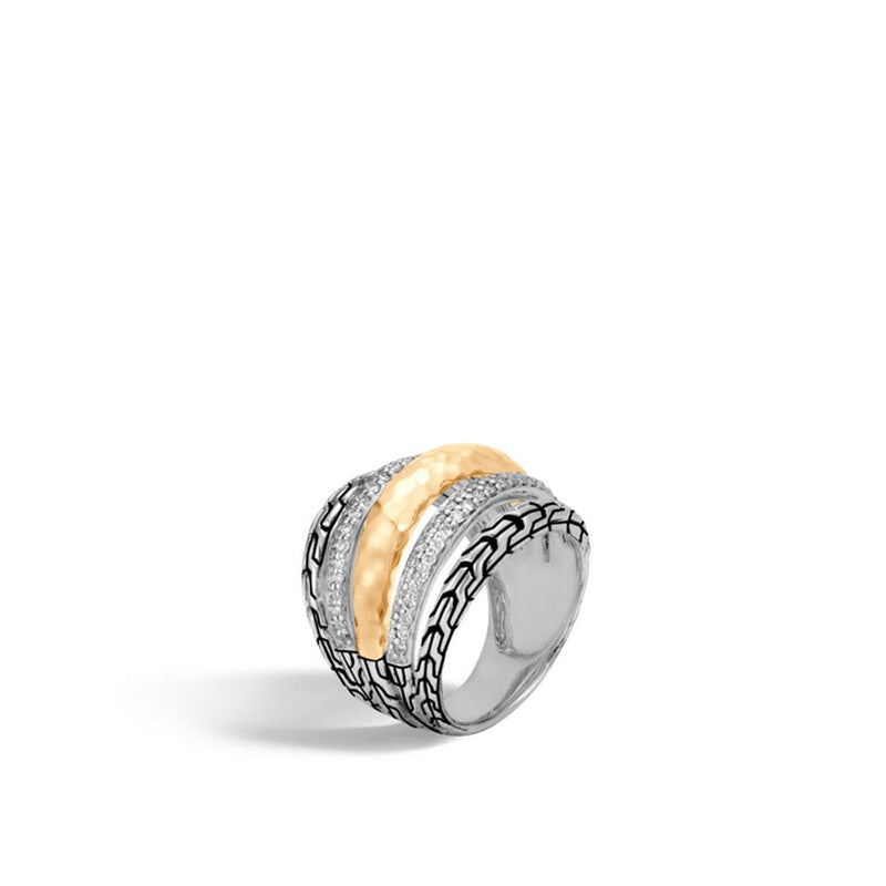 John Hardy Chain Collection Statement Diamond Fashion Ring in Sterling Silver & 18k Yellow Gold