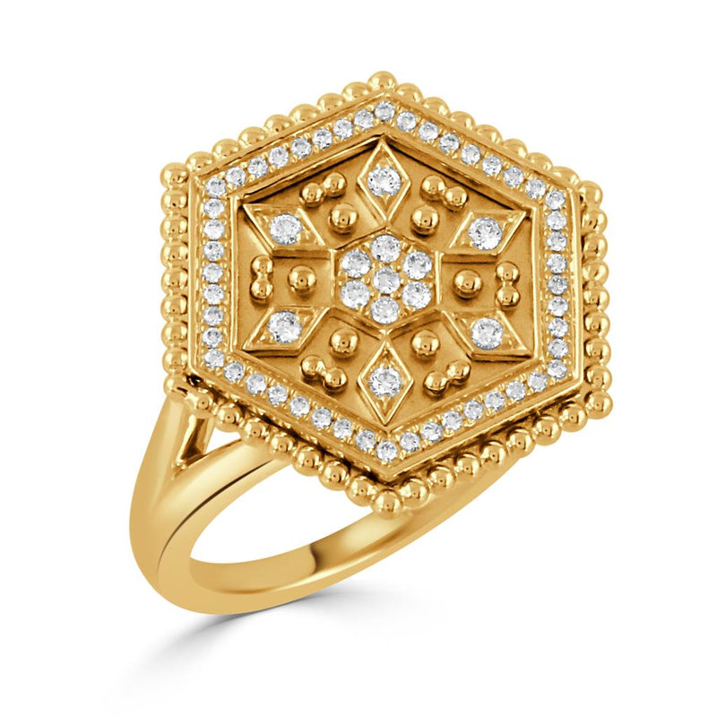 Doves 18k Yellow Gold Byzantine Octagonal Diamond Floral Fashion Ring