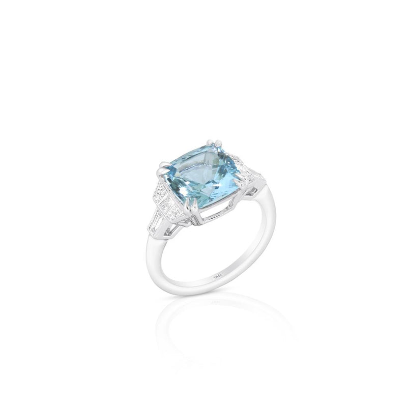 Yael Designs 18k White Gold Aquamarine and Diamond Three-Stone Fashion Ring