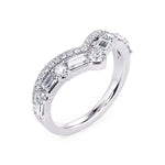 Davis Classics 14k White Gold Double V Design Contour Diamond Band