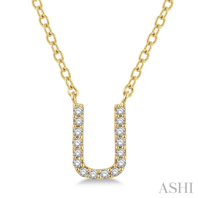 Davis Classics 14k Yellow Gold Diamond Initial "U" Pendant Necklace