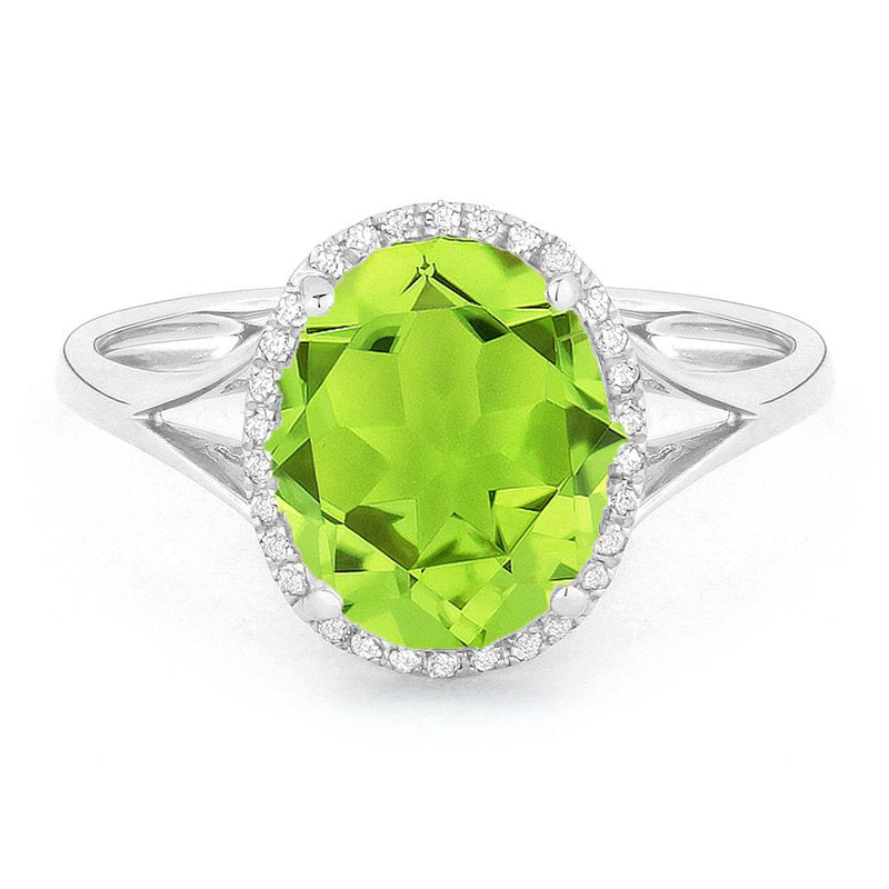 Madison L 14k White Gold Split Shank Halo Design Peridot and Diamond Ring