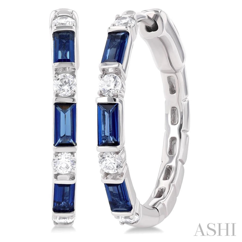 Davis Classics 14k White Gold Art Deco Sapphire and Diamond Hoop Earrings