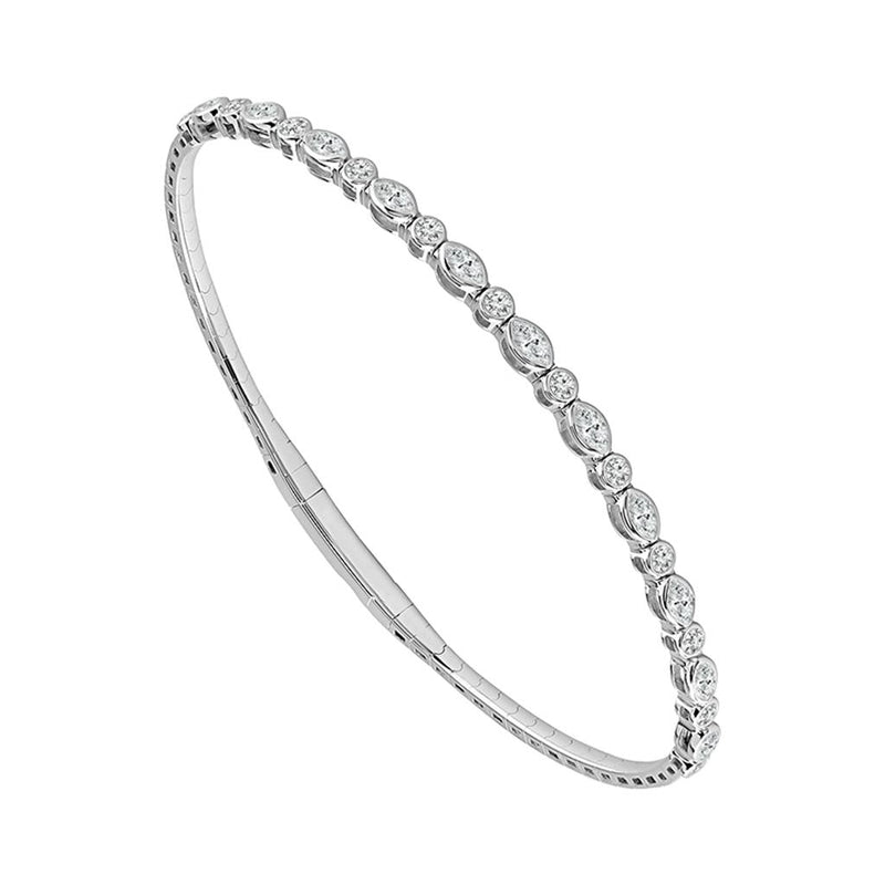 Davis Classics 14k White Gold Titanium Flexie Station Diamond Bangle Bracelet